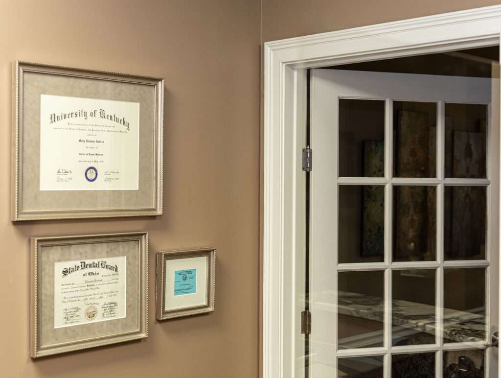 Dr. Endres' diploma and boards certification