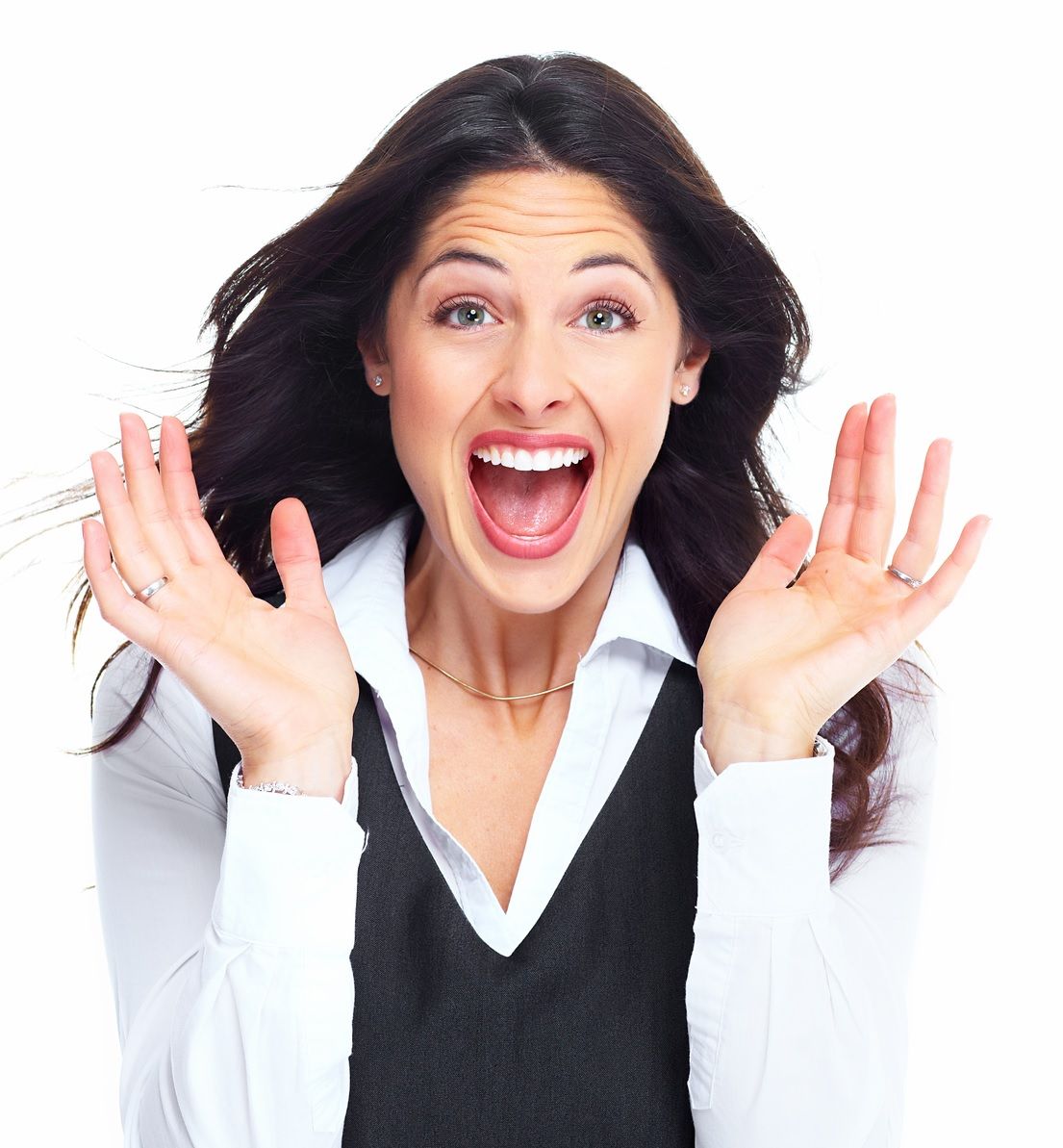 A woman smiling brightly with porcelain veneers in Montgomery.